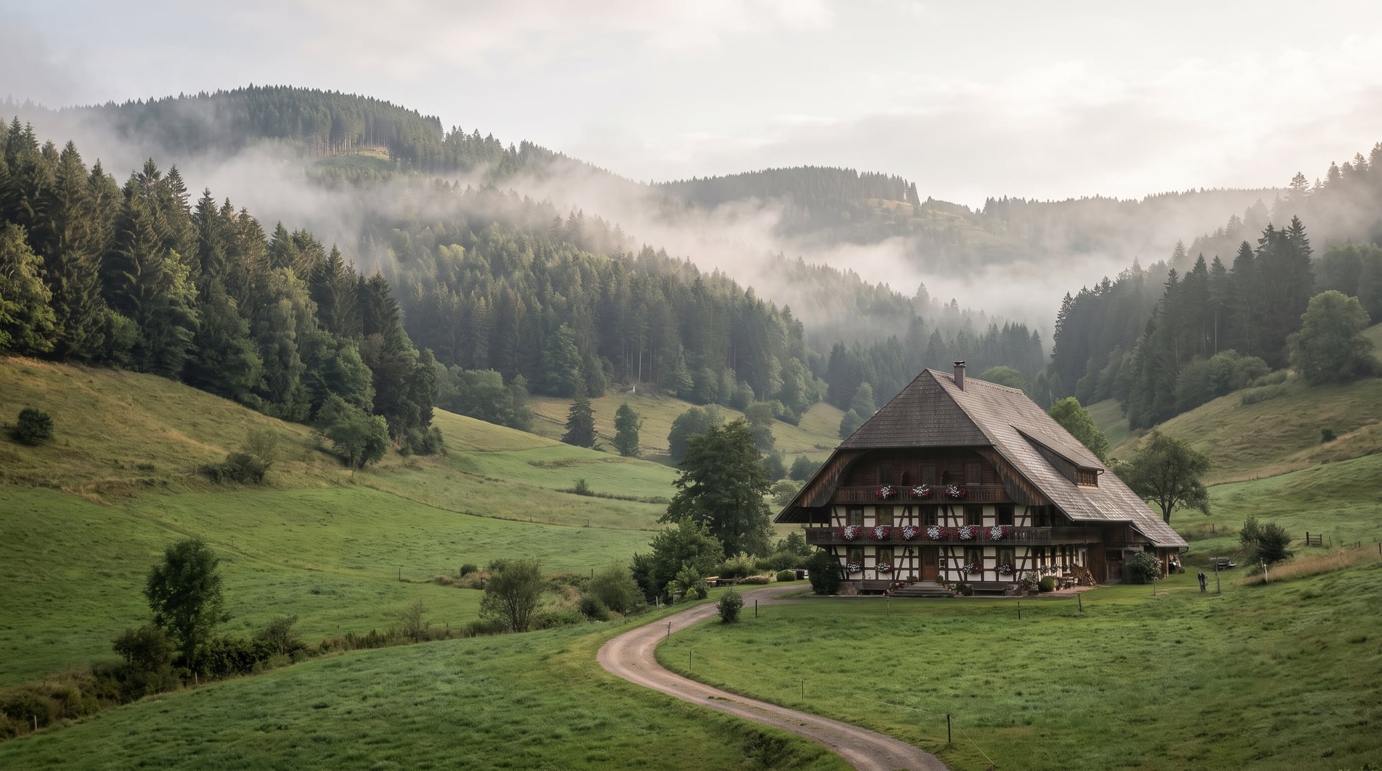 Black Forest landscape with a traditional farm building (AI-generated)
